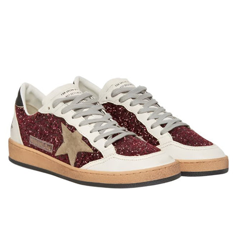 Golden Goose Ball - Star Leather - Trimmed Glitter Sneakers In Red - BEAUTY BAR
