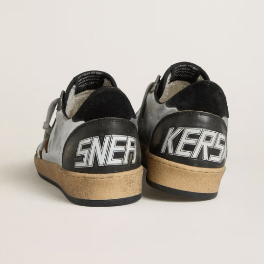Golden Goose Ball Star LTD In Silver Laminated Leather With Red Suede Star And Black Inserts 3