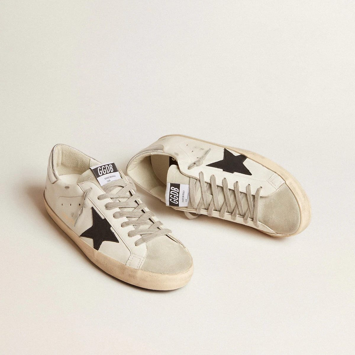 Golden Goose Men's Super-Star In White Leather With Black Star 2