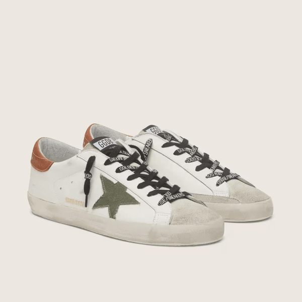 Golden Goose Men's Super-Star With Star In Olive Green Canvas