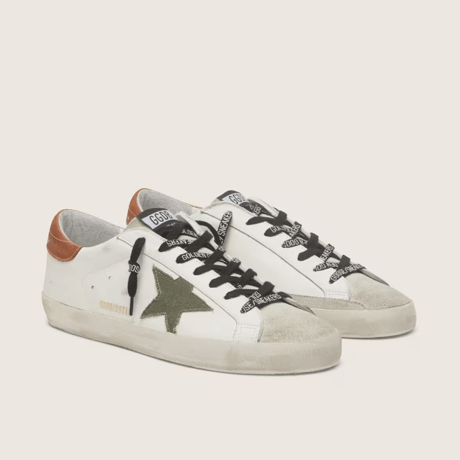 Golden Goose Men's Super-Star With Star In Olive Green Canvas
