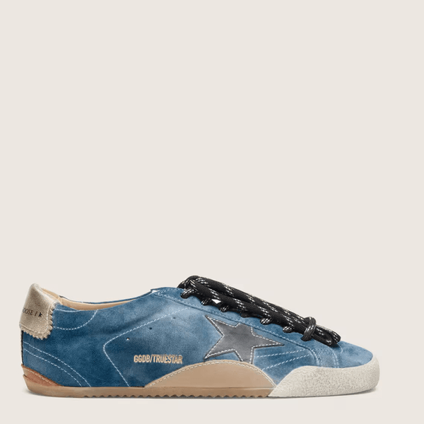 Golden Goose True-Star in Teal Suede With Black Star and Cream Heel Tab