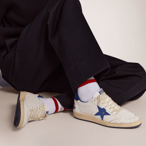 Golden Goose Star In White Nappa With Blue Star And Heel Tab - BEAUTY BAR