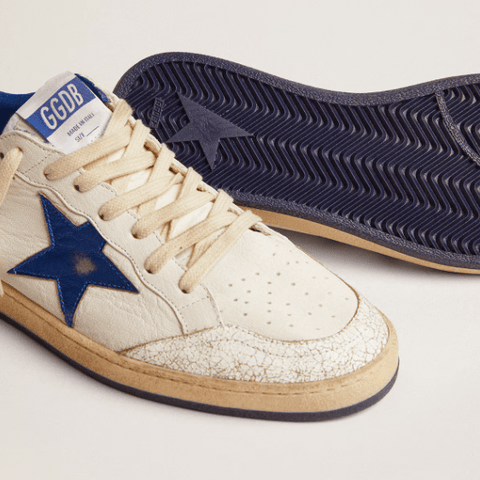 Golden Goose Star In White Nappa With Blue Star And Heel Tab - BEAUTY BAR