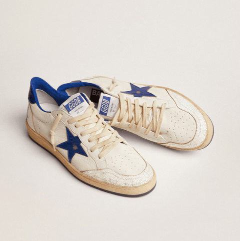 Golden Goose Star In White Nappa With Blue Star And Heel Tab - BEAUTY BAR
