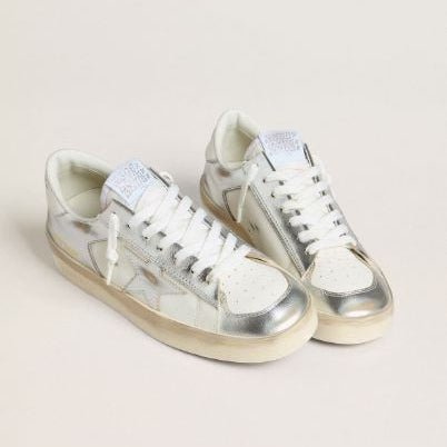 Golden Goose Stardan in Silver Foiled Leather With White Heel Tab 3