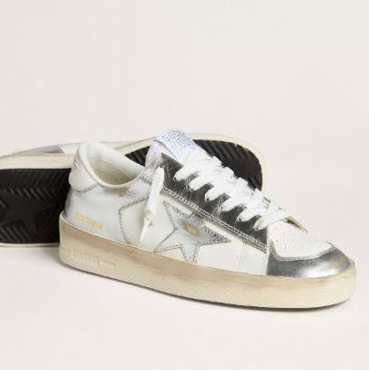 Golden Goose Stardan in Silver Foiled Leather With White Heel Tab 2