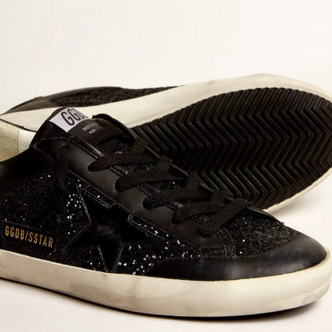 Golden Goose Super-Star In Black Nappa And Glitter With Glossy Black Leather Star - BEAUTY BAR