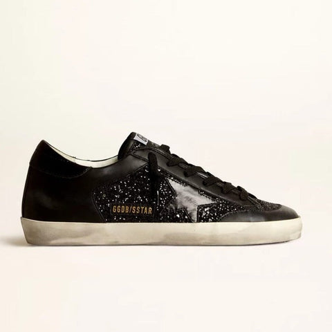 Golden Goose Super-Star In Black Nappa And Glitter With Glossy Black Leather Star - BEAUTY BAR