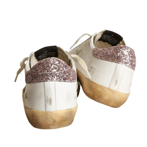 Golden Goose Super - Star With A Tan Star And Pink Glitter Heel Tab - BEAUTY BAR