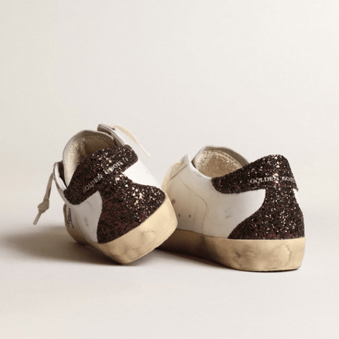 Golden Goose Women's Super - Star With Silver Star and Brown Glitter Heel Tab - BEAUTY BAR