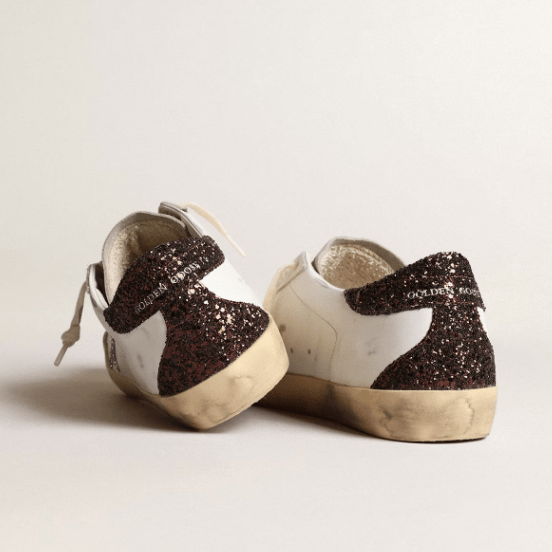 Golden Goose Women's Super-Star With Silver Star and Brown Glitter Heel Tab 4