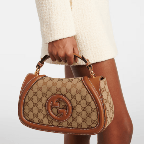 Gucci Blondie GG Medium Top Handle Bag Beige and Dark Brown GG Canvas - BEAUTY BAR
