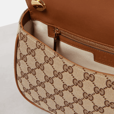 Gucci Blondie GG Medium Top Handle Bag Beige and Dark Brown GG Canvas - BEAUTY BAR
