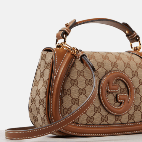 Gucci Blondie GG Medium Top Handle Bag Beige and Dark Brown GG Canvas - BEAUTY BAR