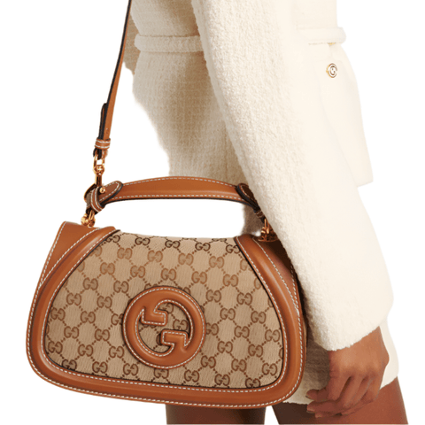 Gucci Blondie GG Medium Top Handle Bag Beige and Dark Brown GG Canvas - BEAUTY BAR