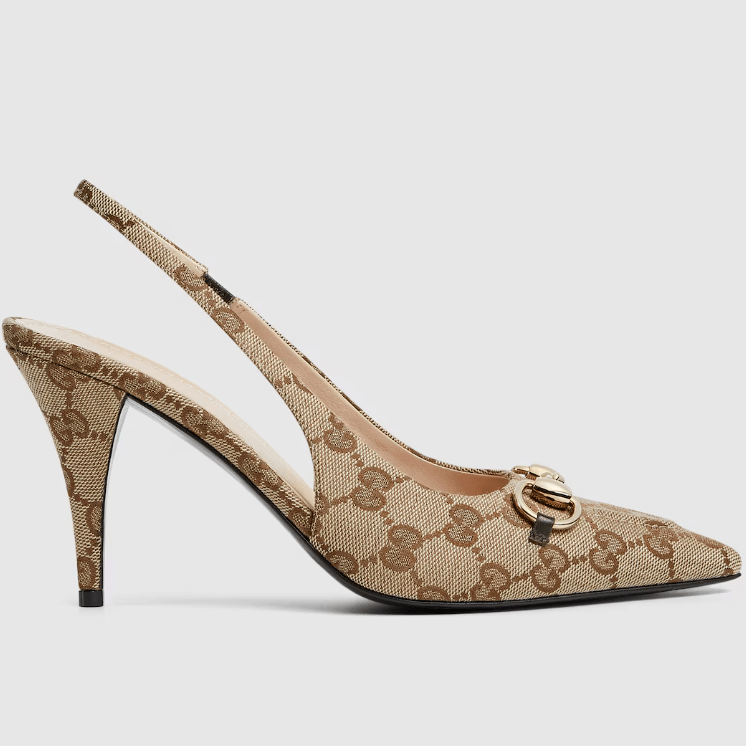 Gucci Bouncing Women’s Slingback Pump With Horsebit | Beige & Ebony GG Canvas Heels 2