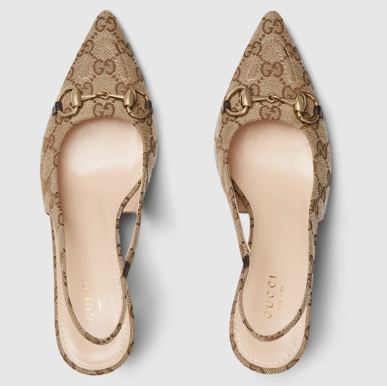 Gucci Bouncing Women’s Slingback Pump With Horsebit | Beige & Ebony GG Canvas Heels 5