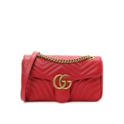 Gucci Calfskin Matelasse Small GG Marmont Shoulder Bag Hibiscus Red - BEAUTY BAR