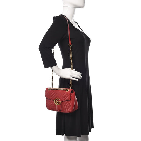 Gucci Calfskin Matelasse Small GG Marmont Shoulder Bag Hibiscus Red - BEAUTY BAR