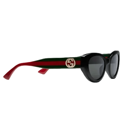 Gucci Elegant Cat-Eye Sunglasses Featuring Red & Green Web Arms 2