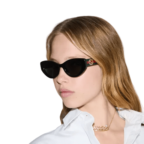 Gucci Elegant Cat-Eye Sunglasses Featuring Red & Green Web Arms 3