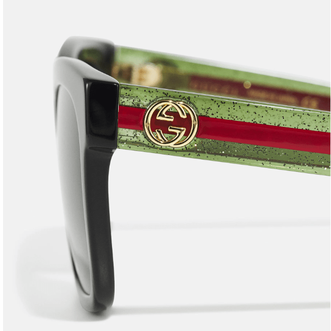Gucci GG Logo Oversized Sunglasses With Red/Green Web 2