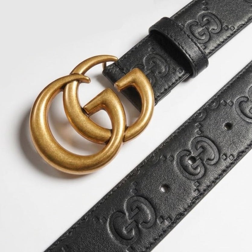 Gucci GG Marmont Black Leather Belt Antique Gold-Toned Double G Buckle 4