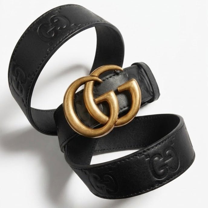 Gucci GG Marmont Black Leather Belt Antique Gold-Toned Double G Buckle 3