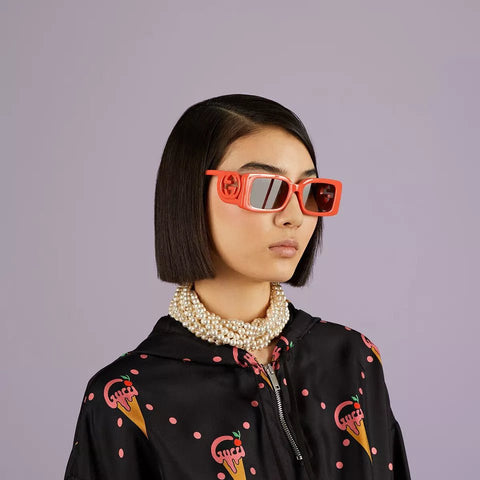 Gucci GG Sunglasses Women Red Brown Gradient Square - BEAUTY BAR