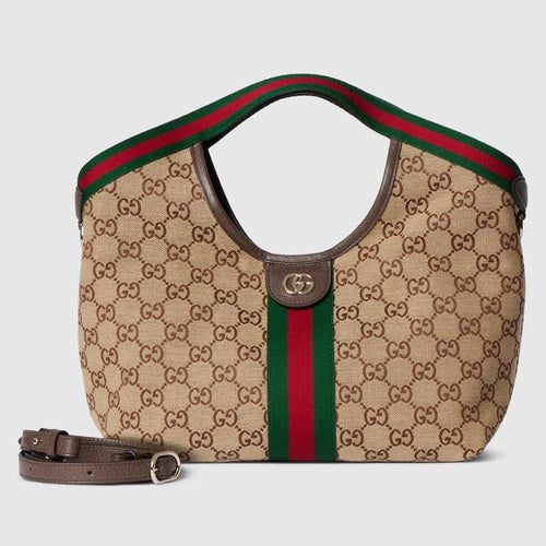 Gucci Giglio Small Tote Bag In Beige and Brown GG Canvas