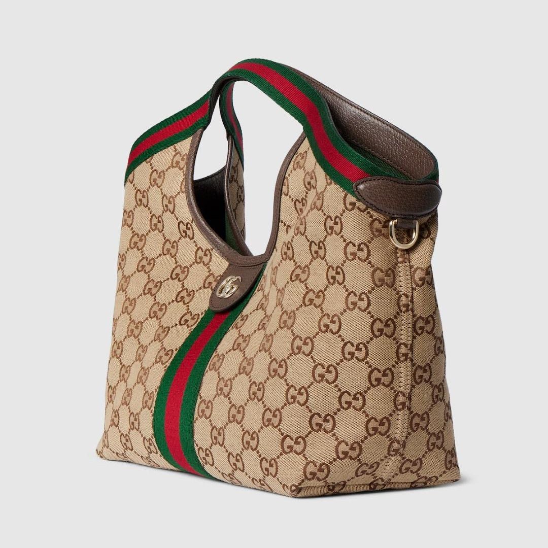 Gucci Giglio Small Tote Bag In Beige and Brown GG Canvas 3