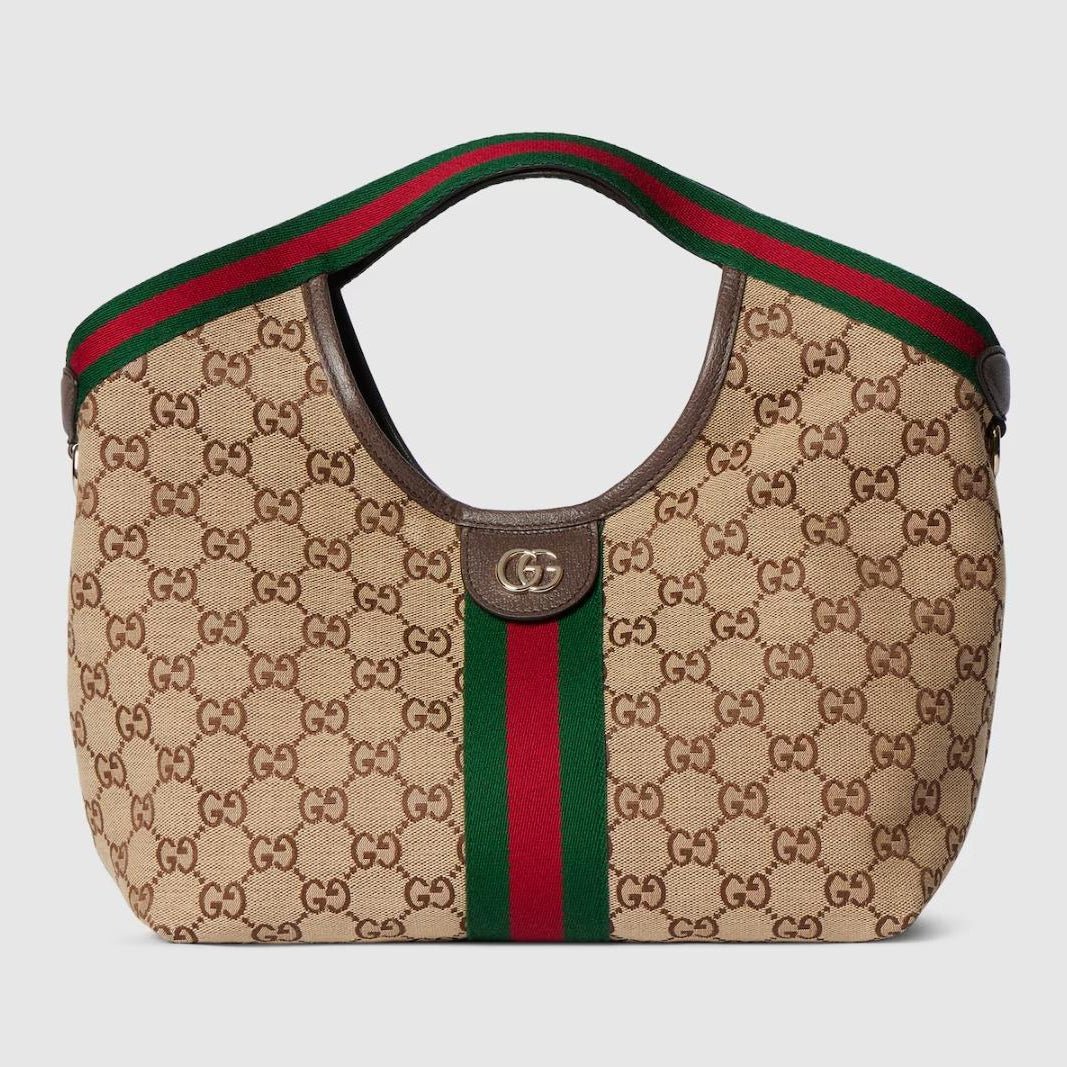Gucci Giglio Small Tote Bag In Beige and Brown GG Canvas 2