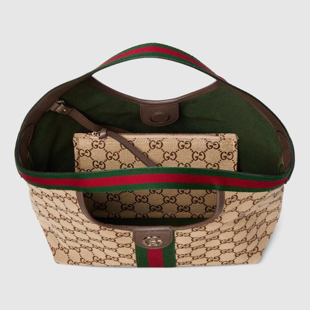 Gucci Giglio Small Tote Bag In Beige and Brown GG Canvas 4