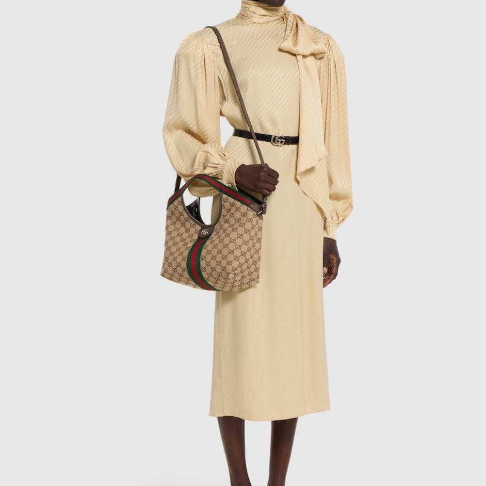 Gucci Giglio Small Tote Bag In Beige and Brown GG Canvas 5