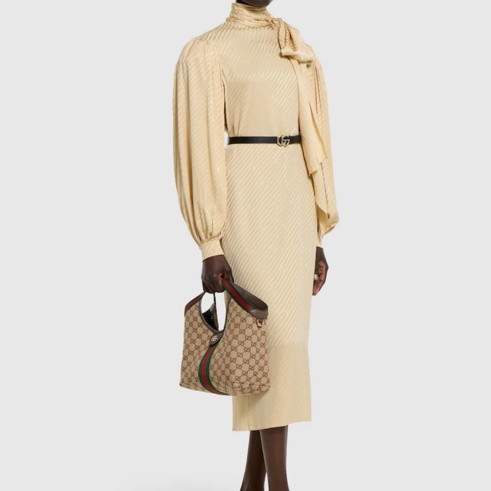 Gucci Giglio Small Tote Bag In Beige and Brown GG Canvas 6