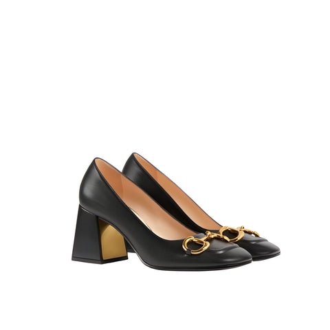 Gucci Horsebit Mid-Heel Leather Pumps Black - BEAUTY BAR