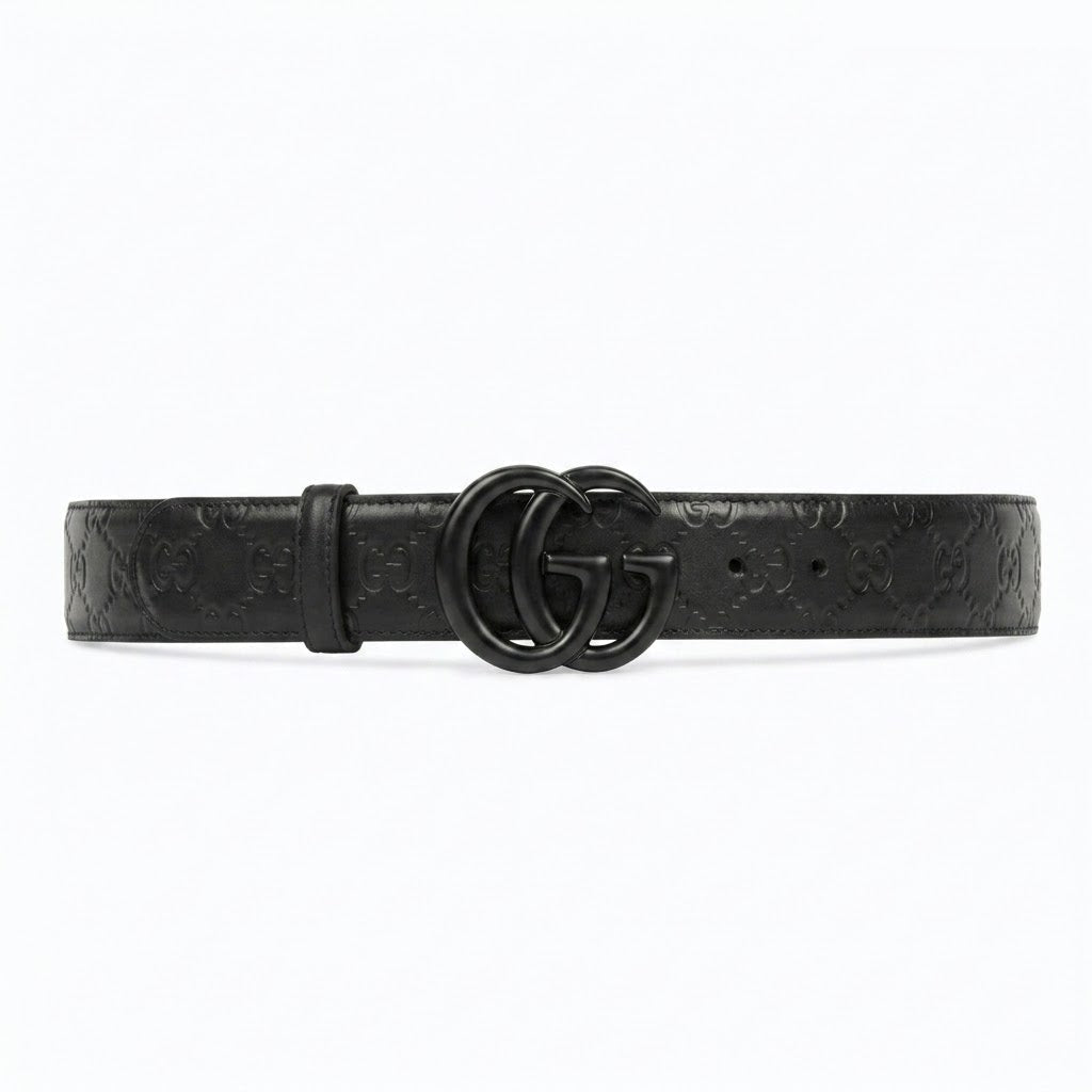 Gucci Leather Belt  Dark Interlocking GG Metal Buckle 1