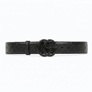Gucci Leather Belt  Dark Interlocking GG Metal Buckle