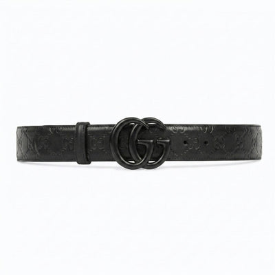 Gucci Leather Belt  Dark Interlocking GG Metal Buckle