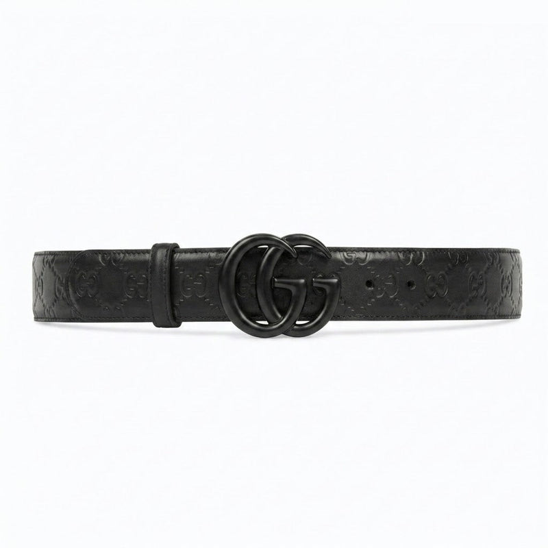 Gucci Leather Belt  Dark Interlocking GG Metal Buckle