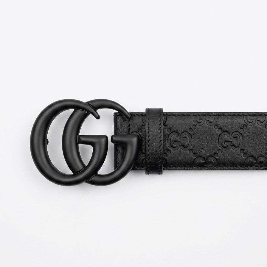 Gucci Leather Belt  Dark Interlocking GG Metal Buckle 2