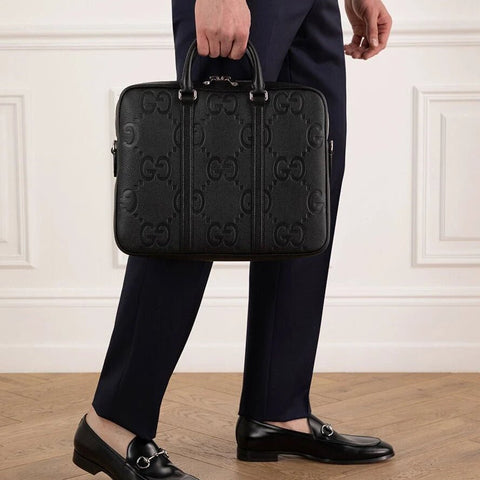 Gucci Leather Briefcase With Laptop Compartment, Black - BEAUTY BAR