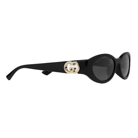 Gucci Luxury Cat-Eye Sunglasses - Shiny Black Frame With Gold Interlocking 2