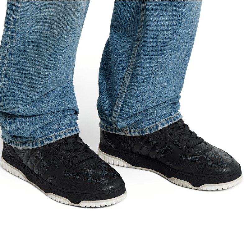 Gucci Men's  Re-Web Trainers In Black GG Leather‏ 4