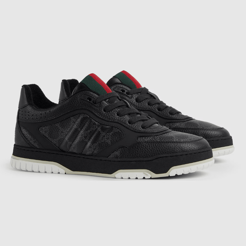 Gucci Men's  Re-Web Trainers In Black GG Leather‏ 2