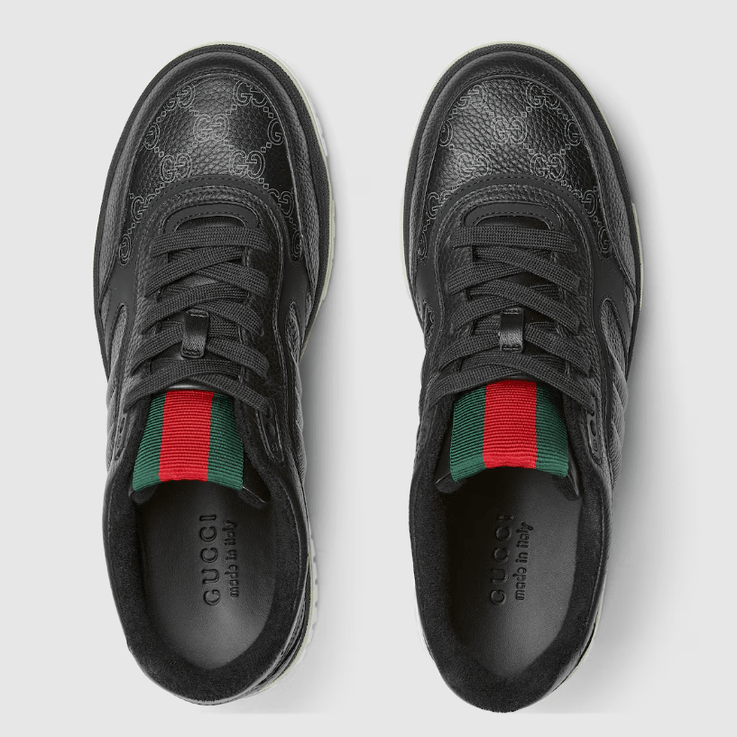 Gucci Men's  Re-Web Trainers In Black GG Leather‏ 6