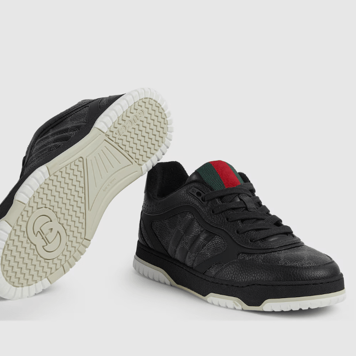 Gucci Men's  Re-Web Trainers In Black GG Leather‏ 7