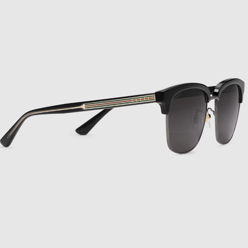 Gucci Men's Square Half-Rim Sunglasses – Black & Gold with Web Detail 2