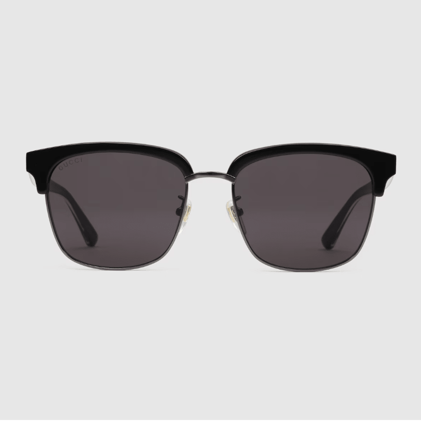 Gucci Men's Square Half-Rim Sunglasses – Black & Gold with Web Detail 1